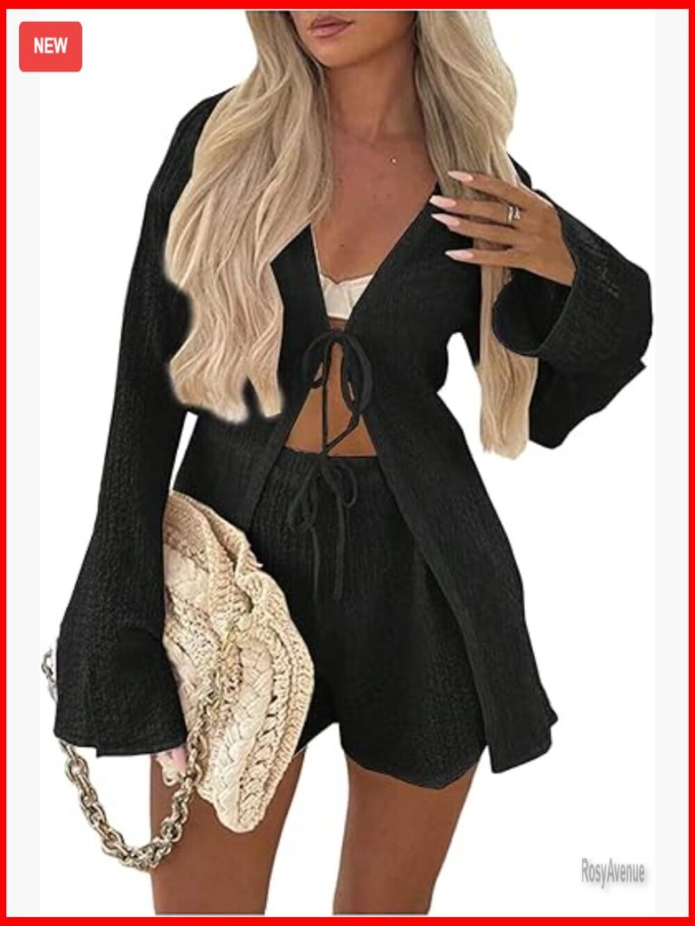 2 Piece Short Set Long Sleeve Tie Front Top Linen Shorts Y2K Beach Vacation